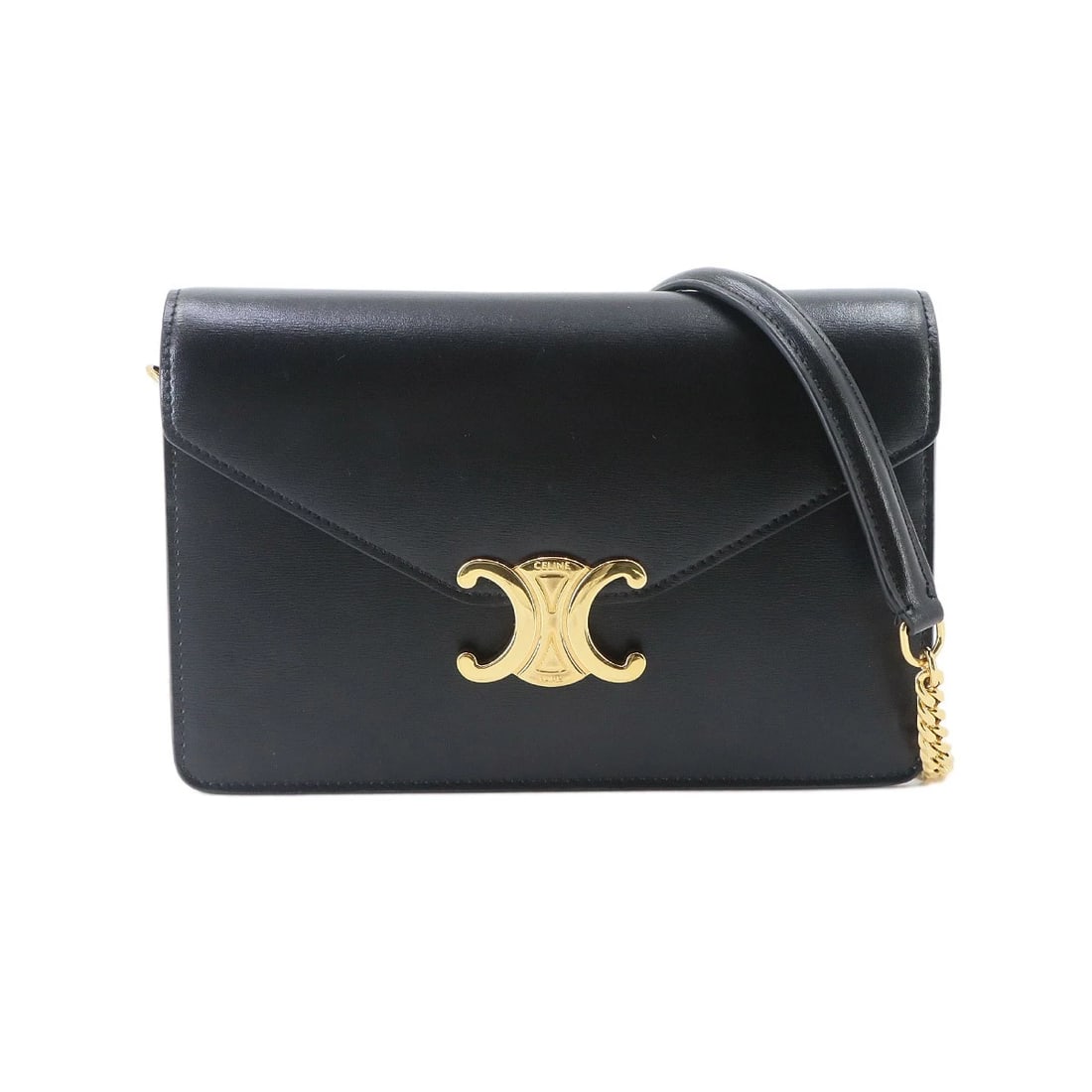 CELINE MARGO TRIOMPHE CHAIN LONG WALLET LEATHER BLACK: CELINE Margo Triomphe Chain Long Wallet Leather Black Brand: CELINE Type/Style: Long wallet Material: Leather Color: Black Size: W 7.68 inch, H 4.92 inch, D 1.57 inch Accessories: None Accessories