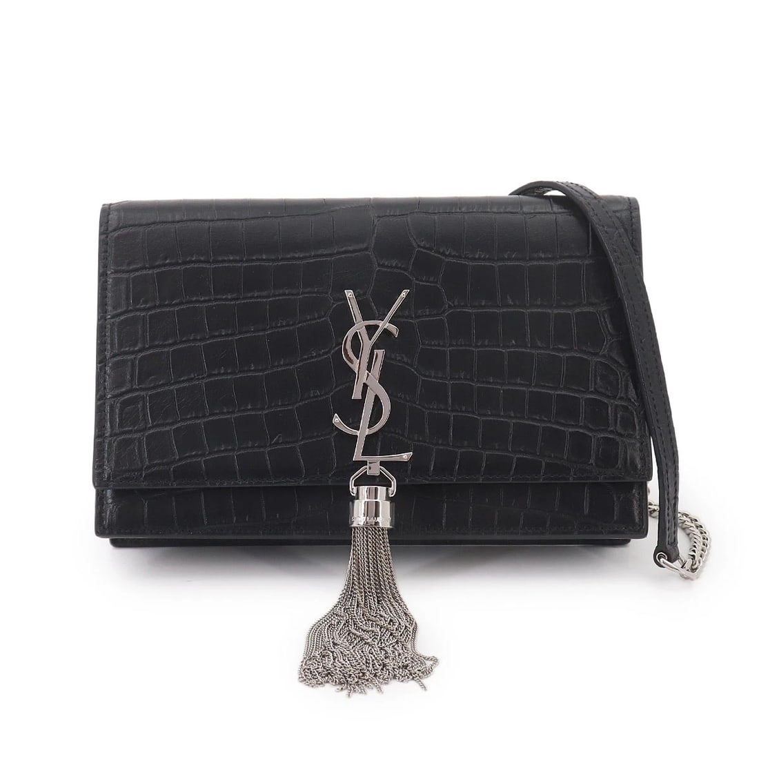SAINT LAURENT KATE CHAIN LONG WALLET LEATHER BLACK: SAINT LAURENT Kate Chain Long Wallet Leather Black Brand: SAINT LAURENT Type/Style: Chain Wallet Material: Leather Color: Black Size: W 7.48 inch, H 4.92 inch, D 1.57 inch Accessories: None