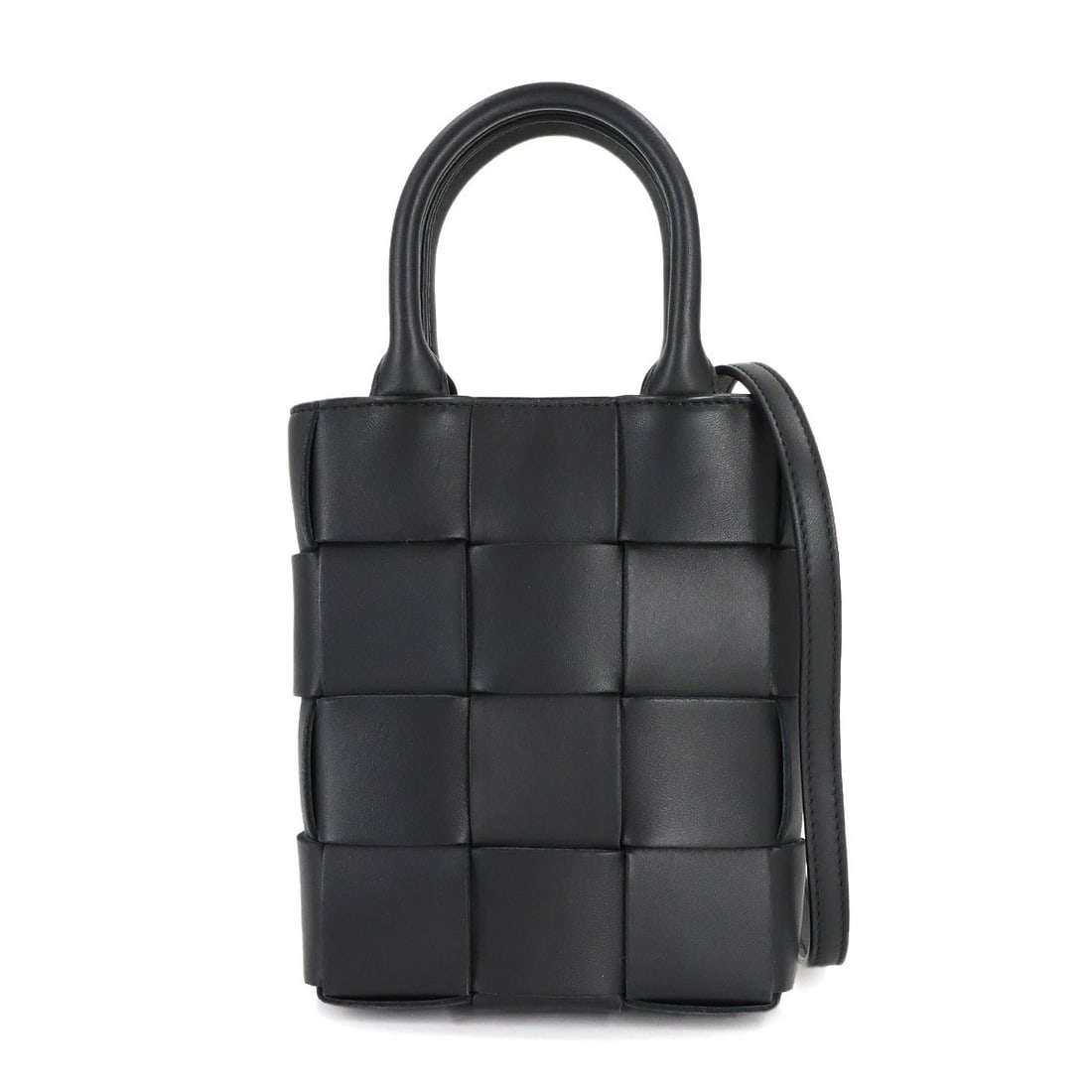 BOTTEGA VENETA INTRECCIATO MINI CASSETTE HAND SHOULDER BAG: BOTTEGA VENETA Intrecciato Mini Cassette Hand Shoulder Bag Brand: BOTTEGA VENETA Type/Style: Shoulder Bag / Hand Bag Material: Leather Color: Black Size: W 5.71 inch, H 7.09 inch, D 1.77 inch Acce