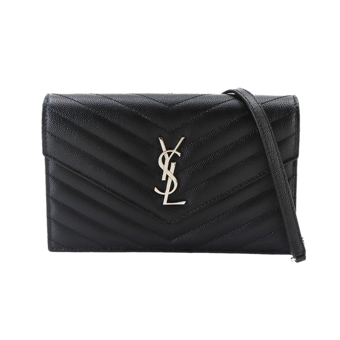 SAINT LAURENT CASSANDRE ENVELOPE CHAIN WALLET: SAINT LAURENT Cassandre Envelope Chain Wallet Brand: SAINT LAURENT PARIS Type/Style: Chain Wallet Material: Leather Color: Black Size: W 7.48 inch, H 4.72 inch, D 1.57 inch Accessories: None <