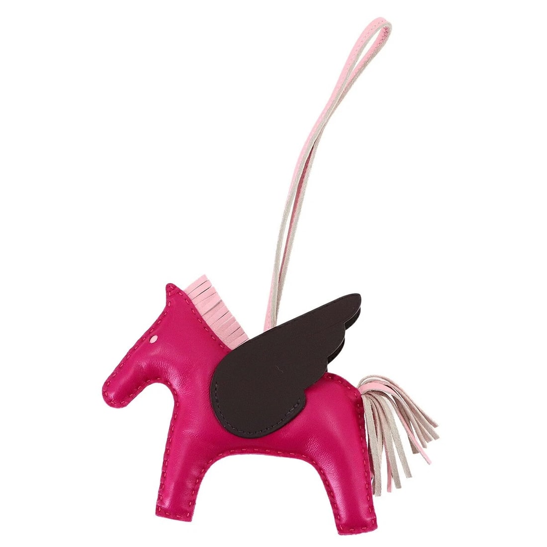 HERMES RODEO PEGASU MM BAG CHARM: HERMES Rodeo Pegasu MM Bag Charm Brand: HERMES Type/Style: Bag Charm Material: Agneau Milo Color: Framboise , Rouge Sellier , Rose sakura Size: W6.1 x H4.1 inch Accessories: None Accessori