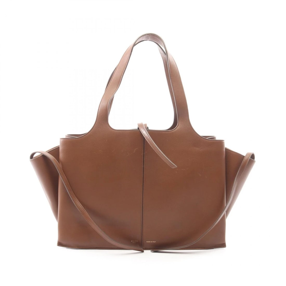 CELINE TRI FOLD MEDIUM TOTE SHOULDER HANDBAG: CELINE Tri fold Medium Tote Shoulder Handbag Brand: CELINE Type/Style: Tote Bag Material: leather Color: Brown?ish colors Size: (H:10.0inch x W:14.2inch x D:4.1inch) Accessories: None Acce
