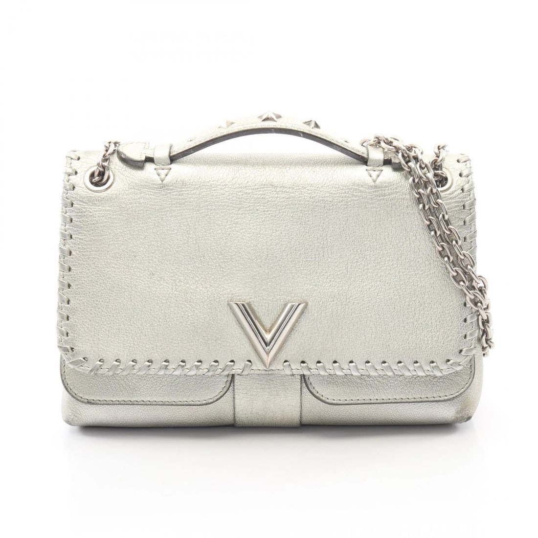 LOUIS VUITTON VERY CHAIN SHOULDER HANDBAG: LOUIS VUITTON Very Chain Shoulder Handbag Brand: LOUIS VUITTON Type/Style: Shoulder Bag Material: leather Color: Silver / Silver?ish colors Size: (H:6.3inch x W:9.8inch x D:3.1inch) Accessories: N