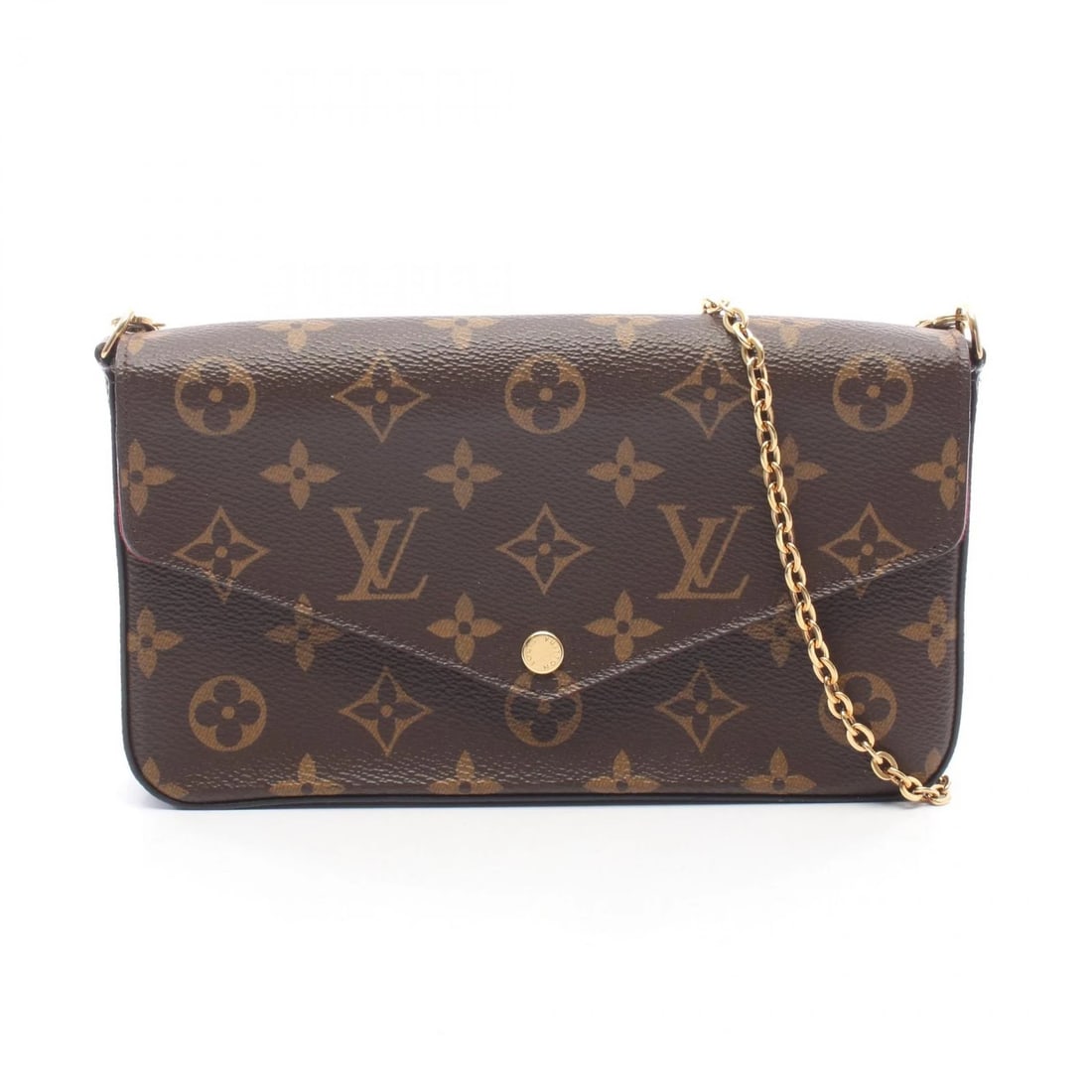 LOUIS VUITTON POCHETTE CHAIN CROSSBODY SHOULDER BAG: LOUIS VUITTON Pochette Chain Crossbody Shoulder Bag Brand: LOUIS VUITTON Type/Style: Shoulder Bag Material: Monogram ? PVC coated canvas ? leather Color: Fuschia / Brown?ish colors Size: (H:4.7inch x 