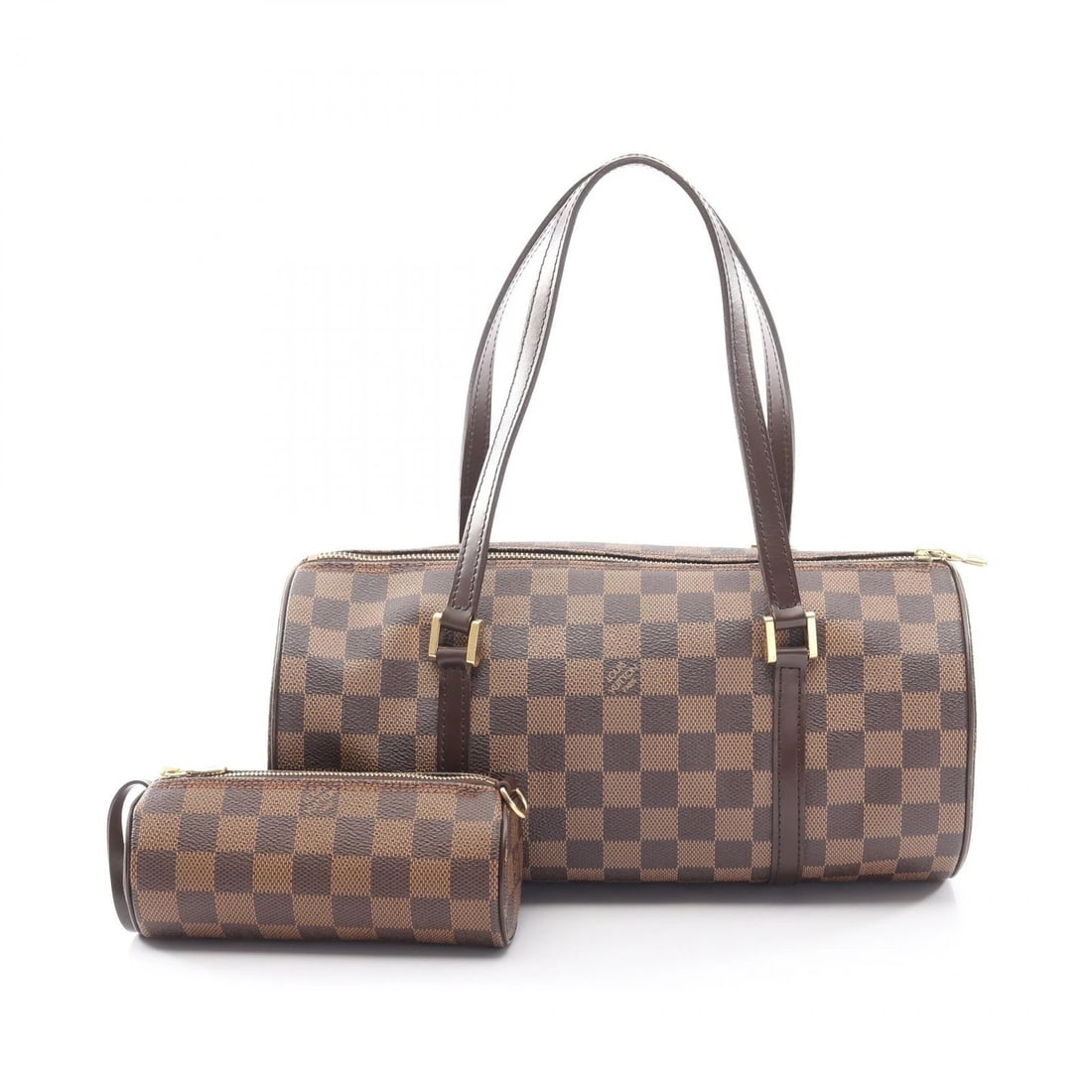 LOUIS VUITTON HANDBAG DAMIER CANVAS LEATHER: LOUIS VUITTON Handbag Damier canvas leather Brand: LOUIS VUITTON Type/Style: Handbag Material: Damier ? PVC coated canvas ? leather Color: Ebene / Brown?ish colors Size: (H:5.9inch x W:11.8inch x D:5.