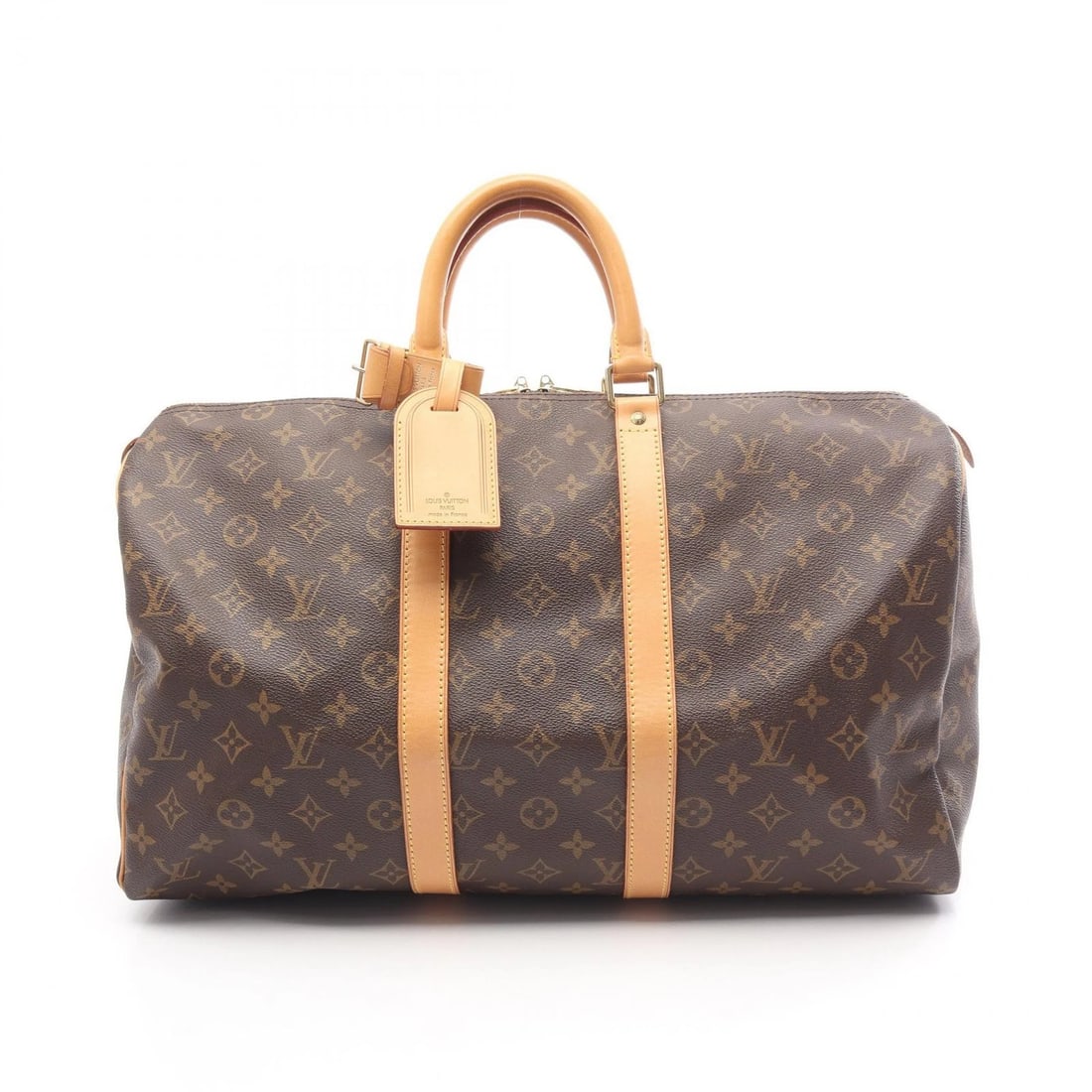 LOUIS VUITTON KEEPALL 45 TRAVEL HAND BAG MONOGRAM: LOUIS VUITTON Keepall 45 travel hand bag Monogram Brand: LOUIS VUITTON Type/Style: Boston bag Material: Monogram ? PVC coated canvas ? leather Color: Brown?ish colors Size: (H:10.2inch x W:18.1inch x 