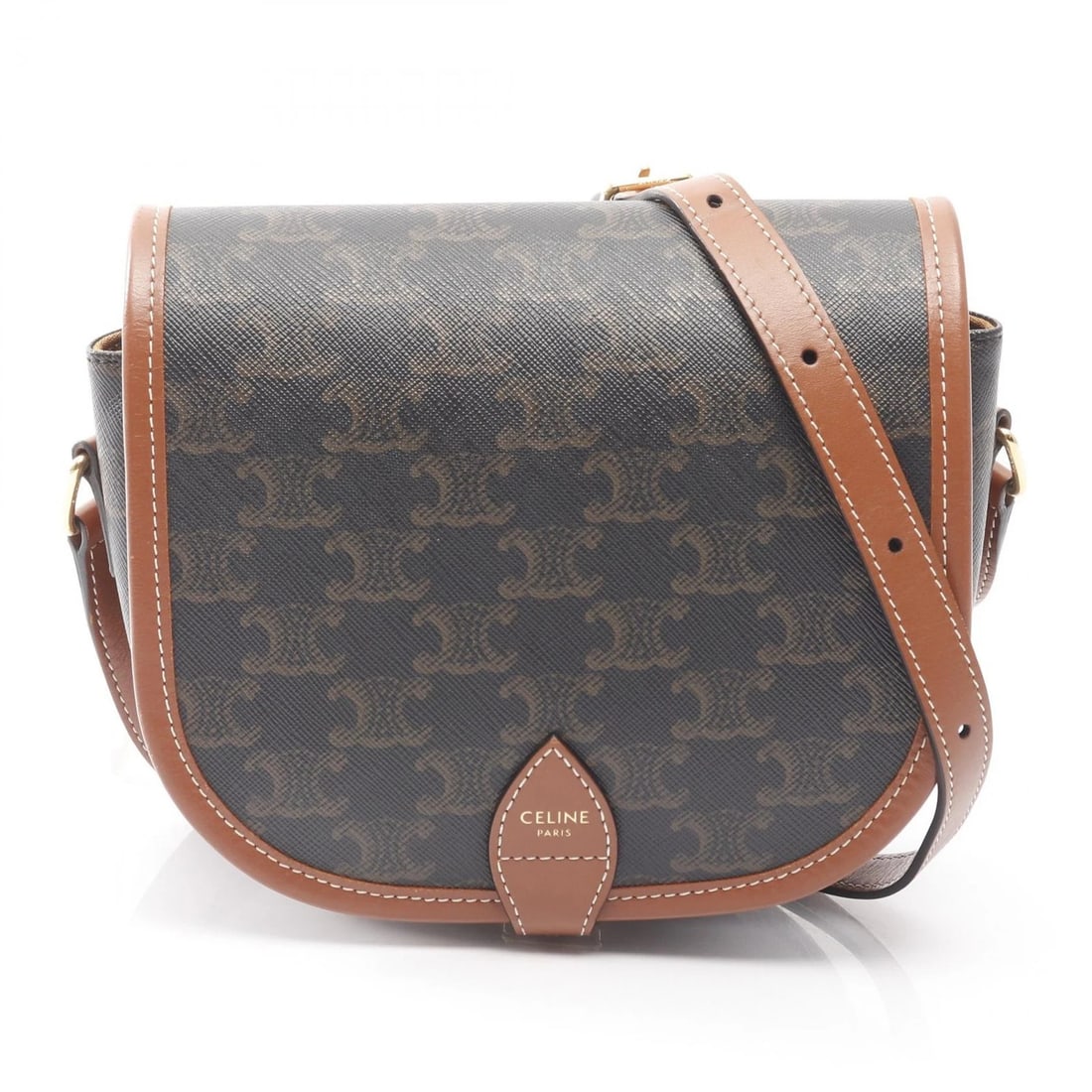 CELINE FOLCO MEDIUM TRIOMPHE SHOULDER BAG: CELINE Folco Medium Triomphe Shoulder Bag Brand: CELINE Type/Style: Shoulder Bag Material: PVC coated canvas ? leather Color: Black?ish colors ? Brown?ish colors Size: (H:6.3inch x W:7.3inch x D:2.8in