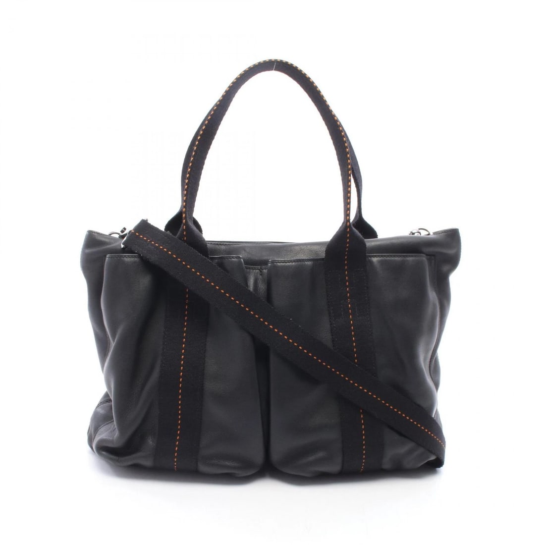 HERMES CARAVAN SHUOLDER HANDBAG DERMA LEATHER BLACK: HERMES Caravan Shuolder Handbag Derma leather Black Brand: HERMES Type/Style: Handbag Material: Derma leather ? leather Color: Black?ish colors Size: (H:9.4inch x W:14.6inch x D:3.1inch) Accessori