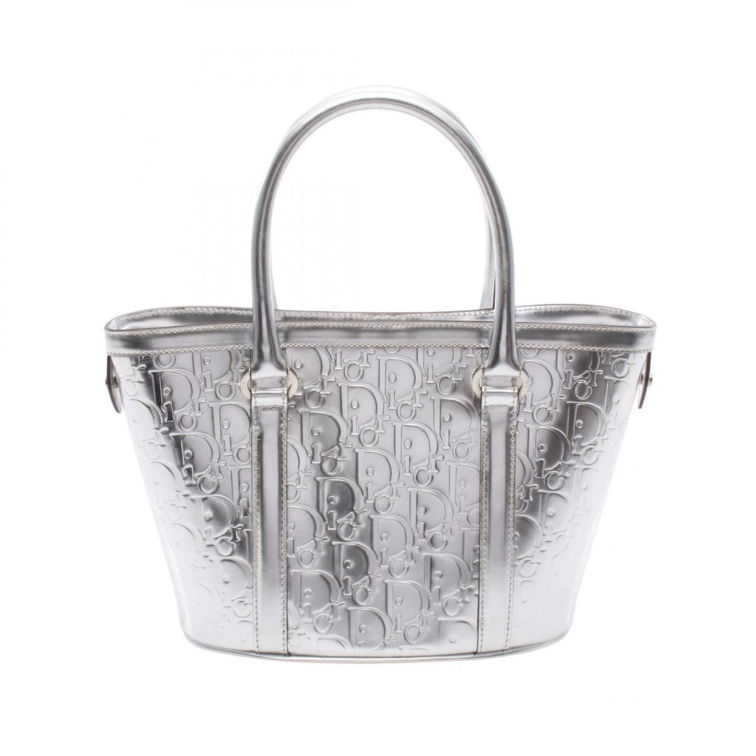 DIOR OBLIQUE HAND TOTE BAG LEATHER: Dior Oblique Hand Tote Bag leather Brand: Dior Type/Style: Tote Bag Material: leather Color: Silver Size: (H:7.7inch x W:9.4inch x D:4.7inch) Accessories: None Accessories Notice: When purchasing