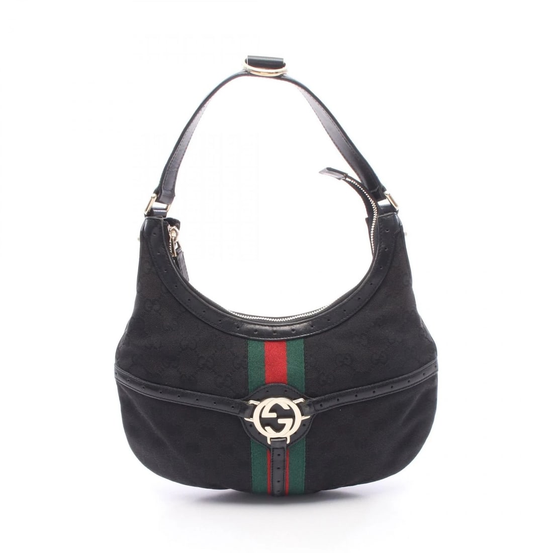 GUCCI INTERLOCKING G GG CANVAS SHOULDER HANDBAG: GUCCI Interlocking G GG canvas Shoulder Handbag Brand: GUCCI Type/Style: Shoulder Bag Material: canvas ? leather Color: Black?ish colors ? Green?ish colors ? Red?ish colors Size: (H:6.9inch x W:11.4in