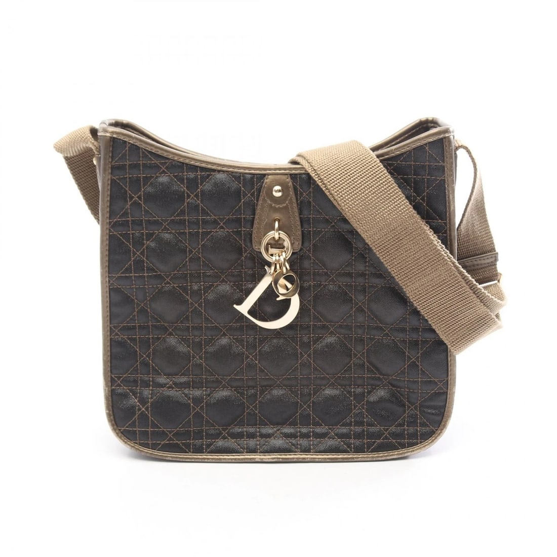 CHRISTIAN DIOR CANAGE SHOULDER CHROSSBODY BAG CANVAS: Christian Dior Canage Shoulder Chrossbody Bag canvas Brand: Dior Type/Style: Shoulder Bag Material: PVC coated canvas ? leather Color: Brown?ish colors ? Gold?ish colors Size: (H:8.9inch x W:10.6inch 
