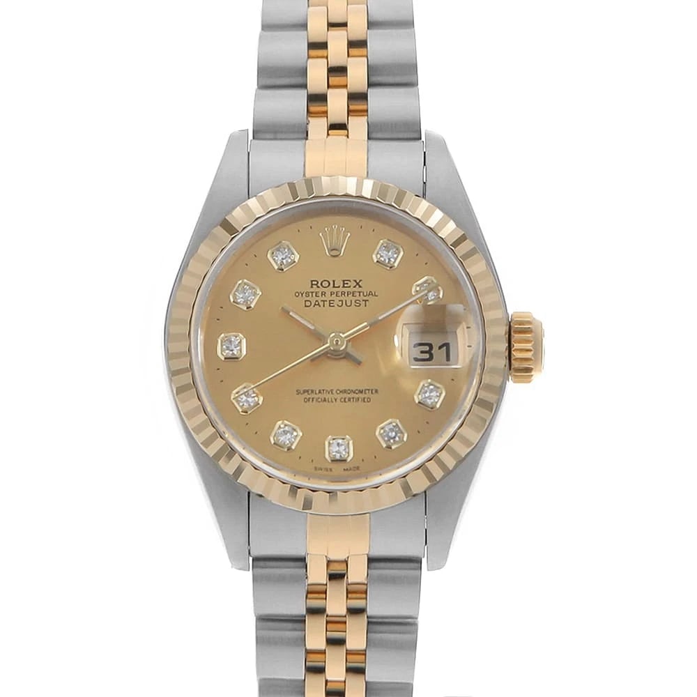 ROLEX DATEJUST DIAMOND CHAMPAGNE WATCH: ROLEx Datejust Diamond Champagne Watch Brand: ROLEx Type/Style: Wrist watch Material: Band Material Stainless Steel/Yellow Gold, Case Material Stainless Steel/Yellow Gold Color: Dial Color Champagne