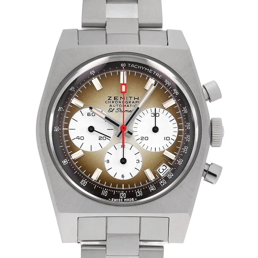 ZENITH CHRONOMASTER STAINLESS STEEL WATCH: ZENITH Chronomaster Stainless Steel Watch Brand: ZENITH Type/Style: Wrist watch Material: Band Material Stainless Steel, Case Material Stainless Steel Color: Dial Color Brown Size: Case:W37mm
