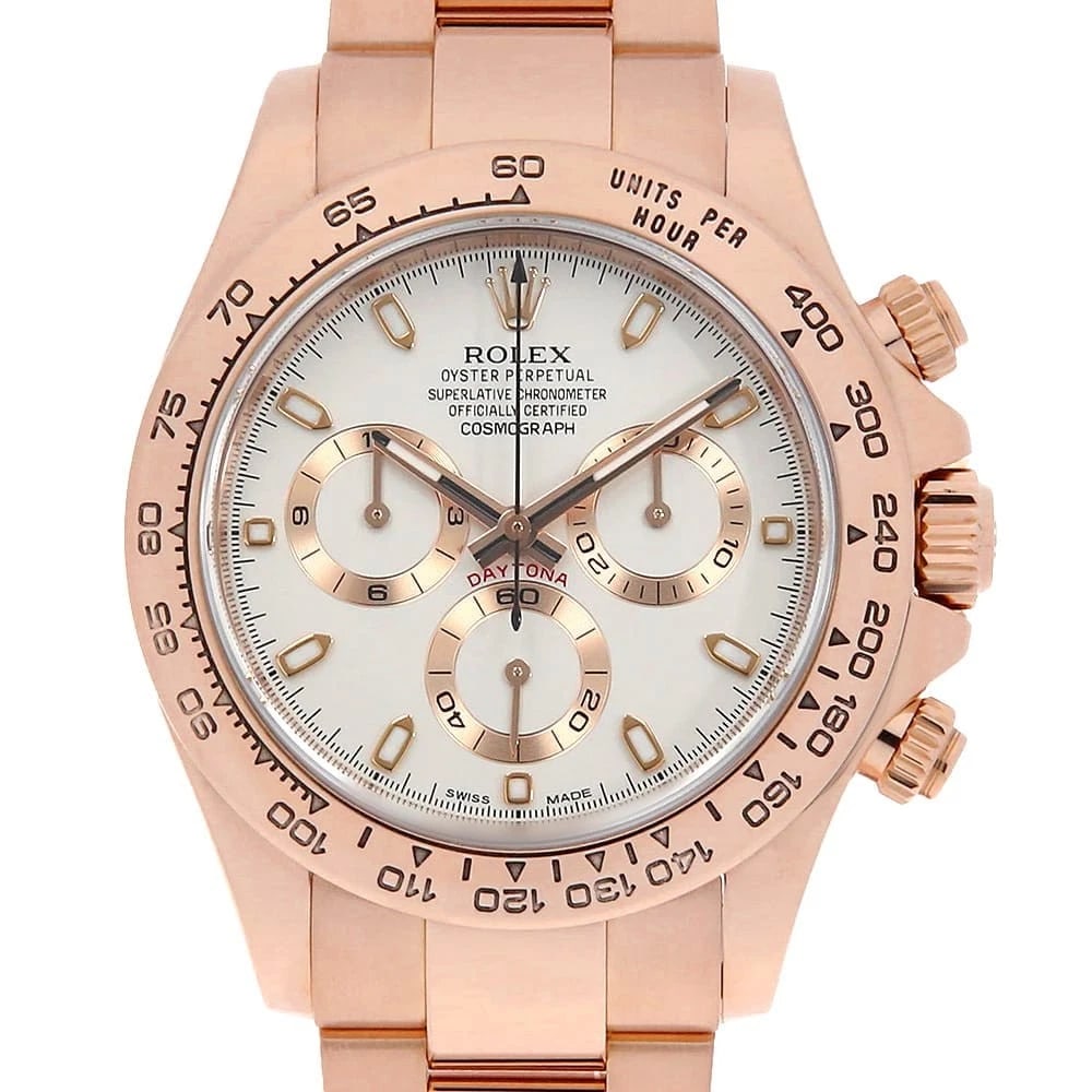 ROLEX COSMOGRAPH DAYTONA CREAM WATCH: ROLEx Cosmograph Daytona cream Watch Brand: ROLEx Type/Style: Wrist watch Material: Band Material Everose Gold, Case Material Everose Gold Color: Dial Color Ivory Size: Case:W40mm Accessories: Non
