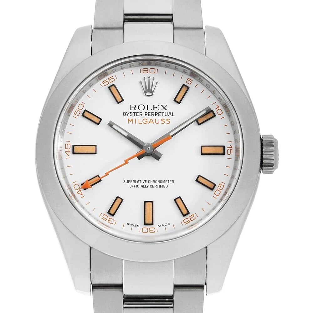 ROLEX MILGAUSS WHITE WATCH: ROLEx Milgauss white Watch Brand: ROLEx Type/Style: Wrist watch Material: Band Material Stainless Steel, Case Material Stainless Steel Color: Dial Color White Size: Case:WCircumference of Wrist:19cm