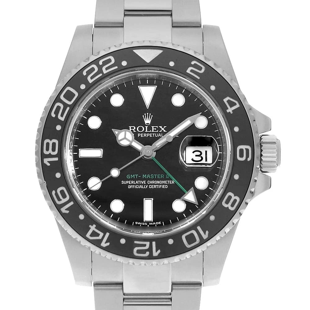 ROLEX GMT MASTER BLACK WATCH: ROLEx GMT Master black Watch Brand: ROLEx Type/Style: Wrist watch Material: Band Material Stainless Steel, Case Material Stainless Steel Color: Dial Color Black Size: Case:WCircumference of Wrist:18.5