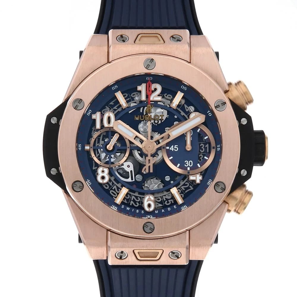 HUBLOT BIG BANG UNICO KING GOLD WATCH: HUBLOT Big Bang Unico King Gold Watch Brand: HUBLOT Type/Style: Wrist watch Material: Band Material rubber, Case Material King Gold Color: Dial Color Blue Size: Case:W42mm Accessories: None