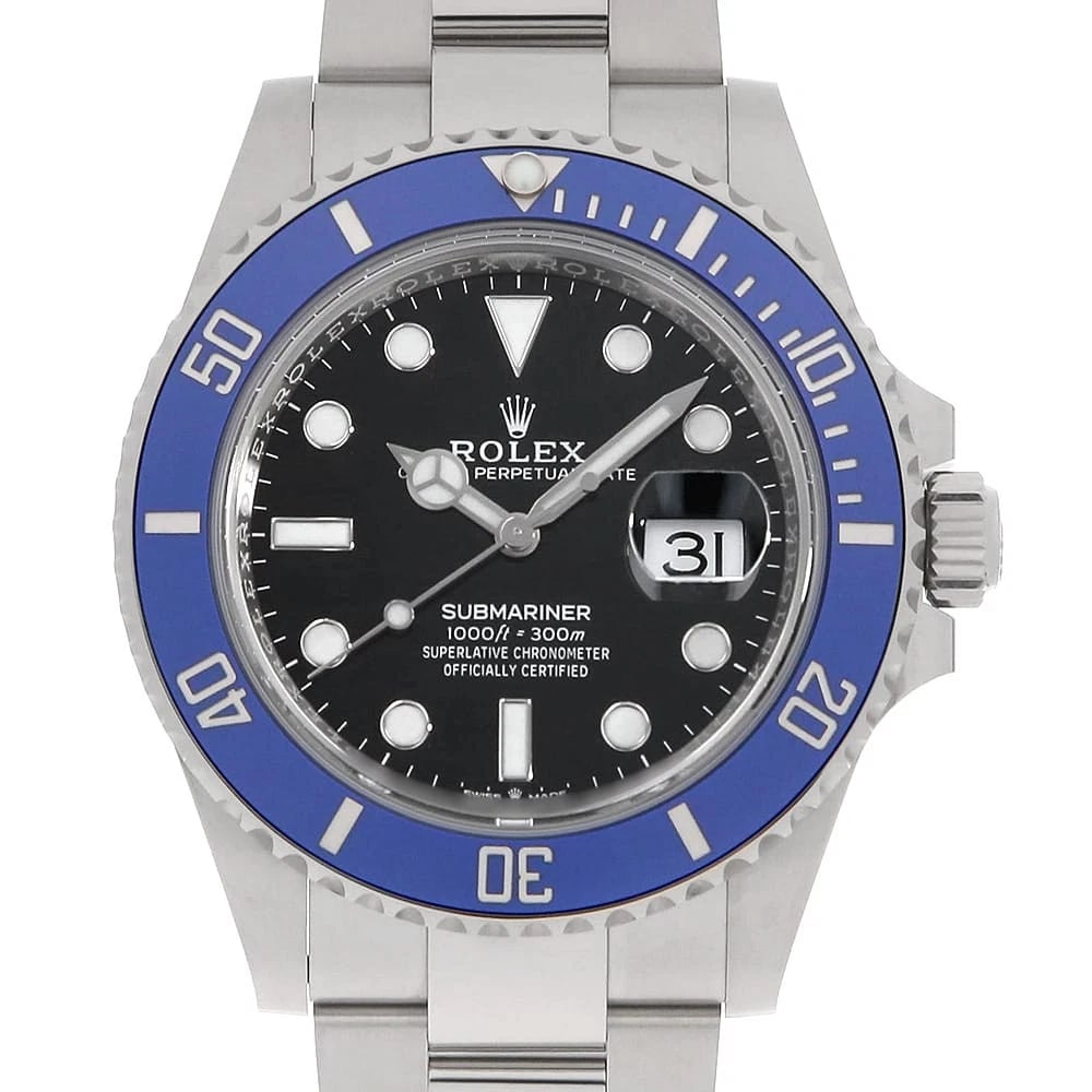 ROLEX SUBMARINER DATE BLACK WATCH: ROLEx SUBMARINER Date black Watch Brand: ROLEx Type/Style: Wrist watch Material: Band Material White Gold, Case Material White Gold Color: Dial Color Black Size: Case:W41mm Circumference of Wrist:20.5
