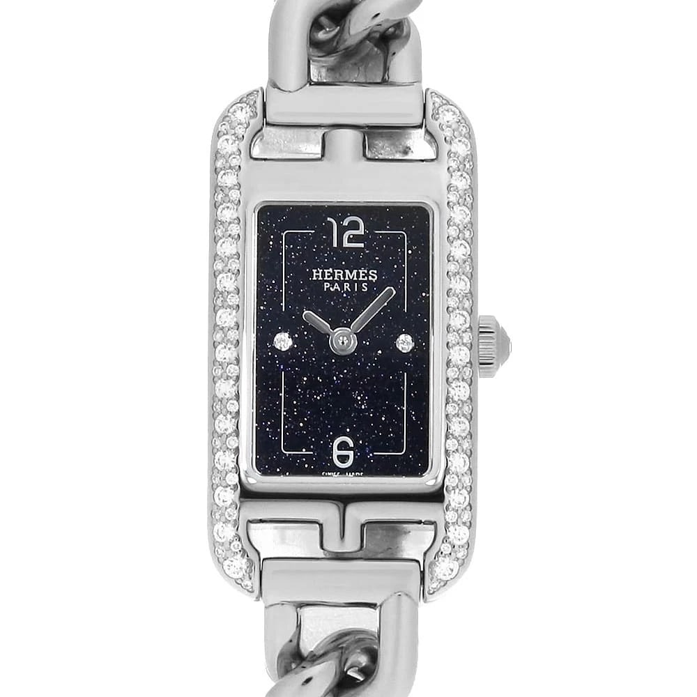 HERMES NANTUCKET DIAMOND WATCH: HERMES Nantucket Diamond Watch Brand: HERMES Type/Style: Wrist watch Material: Band Material Stainless Steel, Case Material Stainless Steel Color: Dial Color Navy Blue Size: Case:W32mm x H17mm