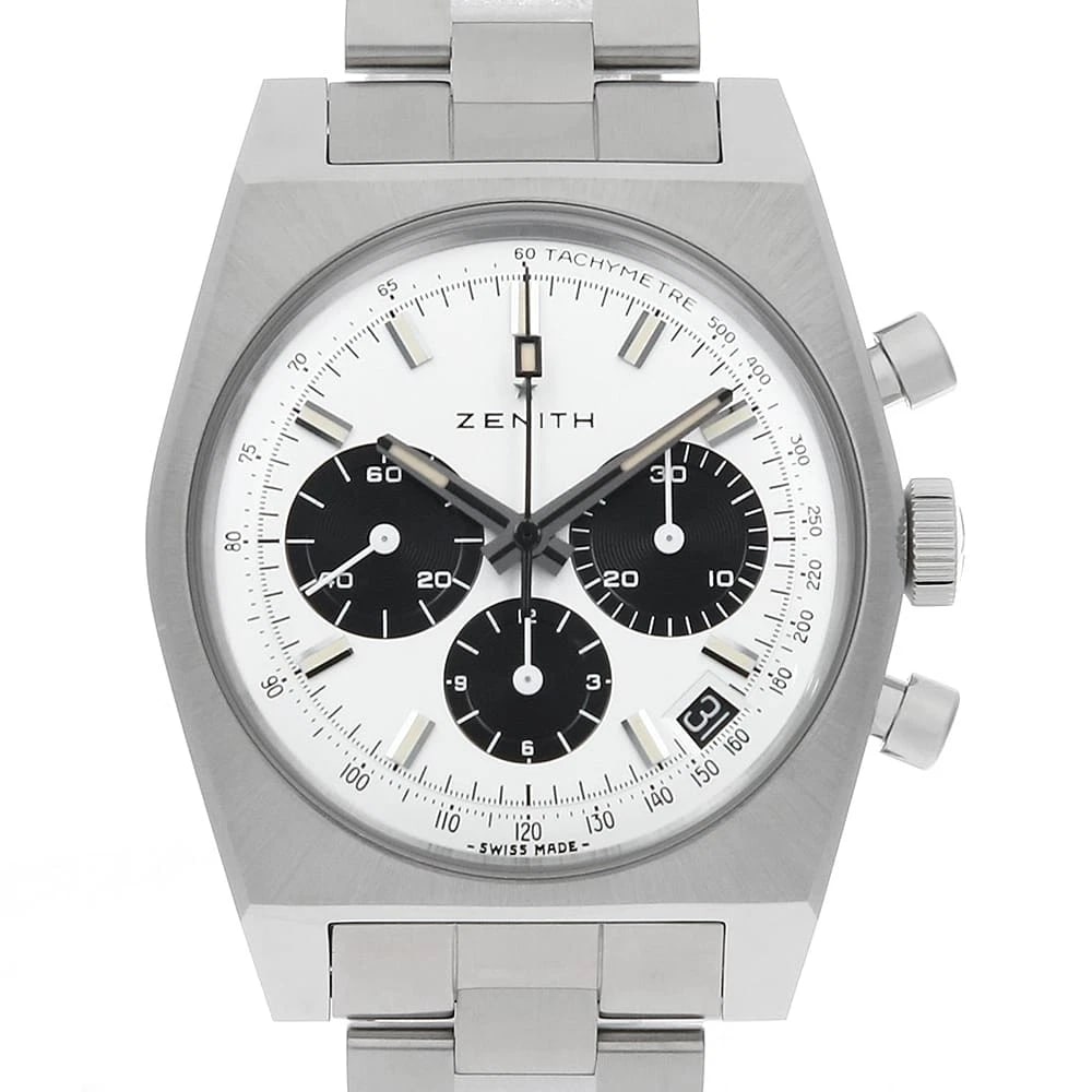 ZENITH CHRONOMASTER STAINLESS STEEL WATCH: ZENITH Chronomaster Stainless Steel Watch Brand: ZENITH Type/Style: Wrist watch Material: Band Material Stainless Steel, Case Material Stainless Steel Color: Dial Color White and Black Size: