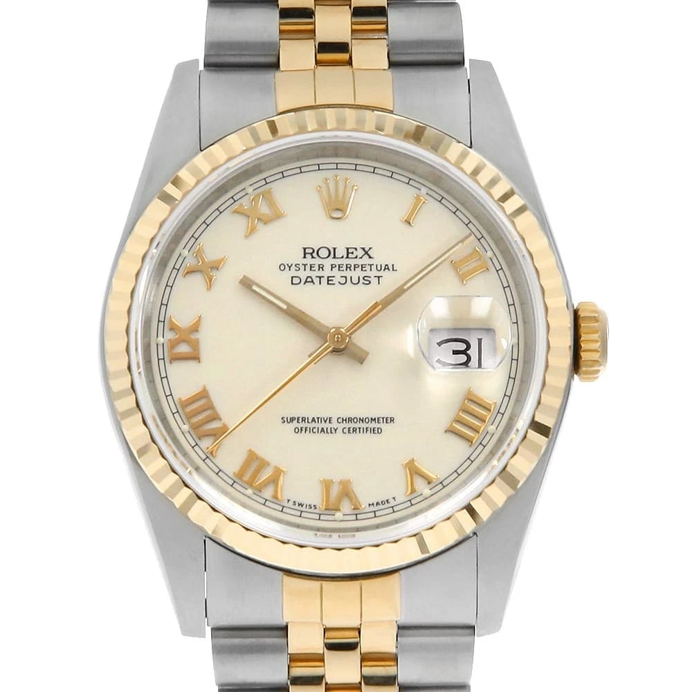 ROLEX DATEJUST CREAM STAINLESS STEEL WATCH: ROLEx Datejust cream Stainless Steel Watch Brand: ROLEx Type/Style: Wrist watch Material: Band Material Stainless Steel/Yellow Gold, Case Material Stainless Steel/Yellow Gold Color: Dial Color Ivory S