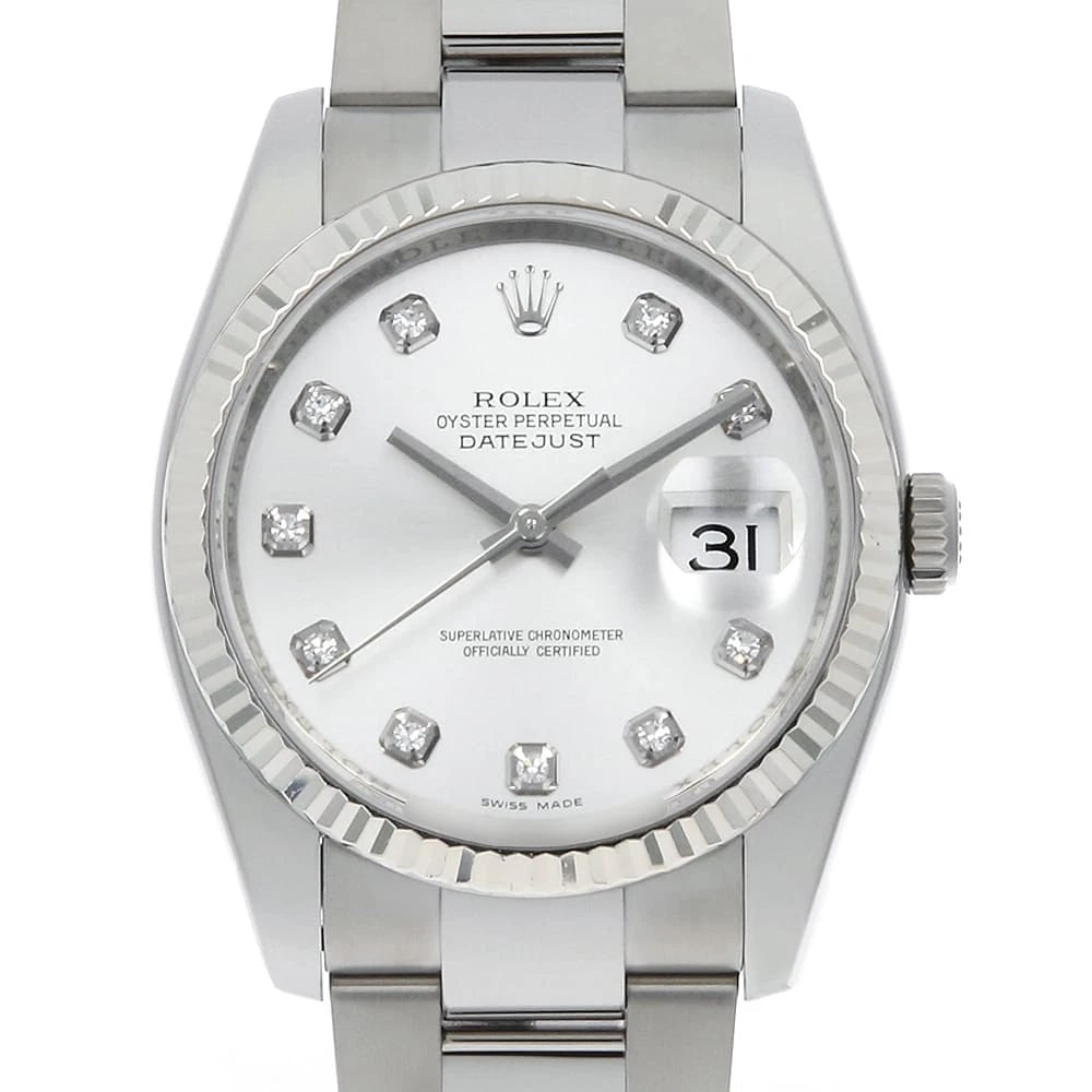 ROLEX DATEJUST DIAMOND SILVER ROW OYSTER WATCH: ROLEx Datejust Diamond Silver row oyster Watch Brand: ROLEx Type/Style: Wrist watch Material: Band Material Stainless Steel, Case Material Stainless Steel/White gold Color: Dial Color Silver Size: Cas