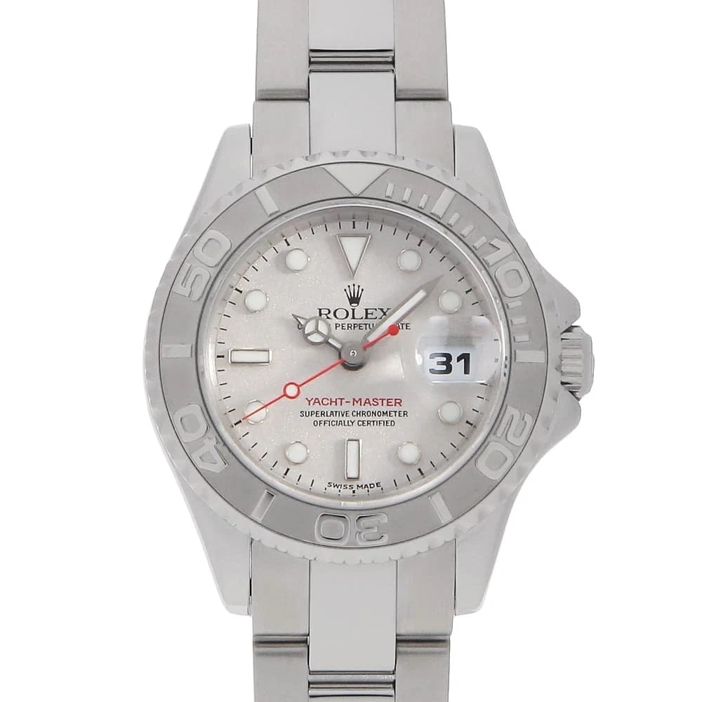 ROLEX YACHT MASTER SILVER STAINLESS STEEL WATCH: ROLEx Yacht master Silver Stainless Steel Watch Brand: ROLEx Type/Style: Wrist watch Material: Band Material Stainless Steel, Case Material Stainless Steel/Platinum Color: Dial Color Silver Size: