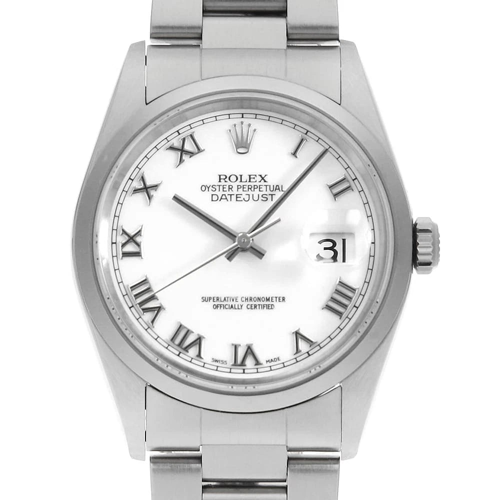 ROLEX DATEJUST WHITE OYSTER STAINLESS STEEL WATCH: ROLEx Datejust white oyster Stainless Steel Watch Brand: ROLEx Type/Style: Wrist watch Material: Band Material Stainless Steel, Case Material Stainless Steel Color: Dial Color White Size: Case:W36mm C