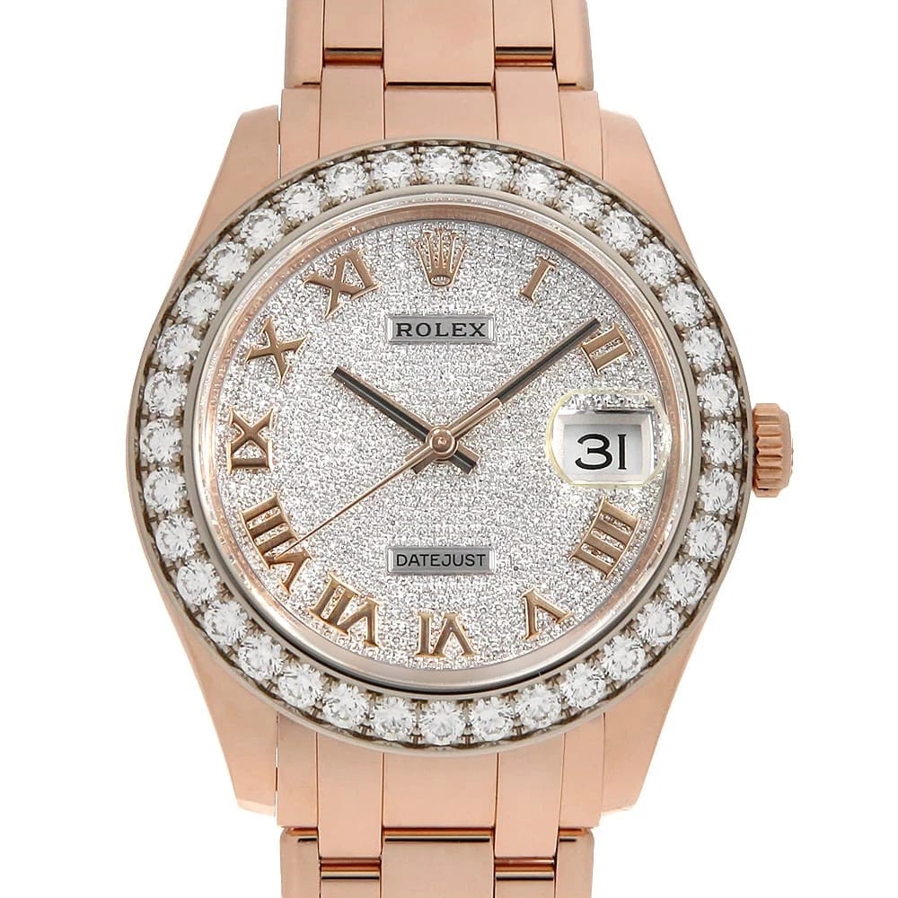 ROLEX DATEJUST DIAMONDS EVEROSE GOLD WATCH: ROLEx Datejust Diamonds Everose Gold Watch Brand: ROLEx Type/Style: Wrist watch Material: Band Material Everose Gold, Case Material Everose Gold Color: Dial Color Diamonds Size: Case:WCircumference of