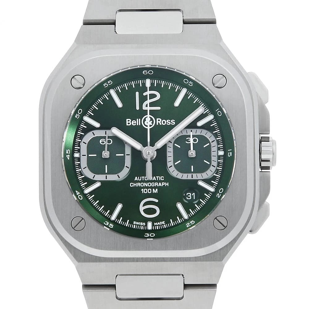 BELL&ROSS CHRONO GREEN STAINLESS STEEL WATCH: Bell&Ross Chrono Green Stainless Steel Watch Brand: Bell&Ross Type/Style: Wrist watch Material: Band Material Stainless Steel, Case Material Stainless Steel Color: Dial Color Green Size: Case:W42mm