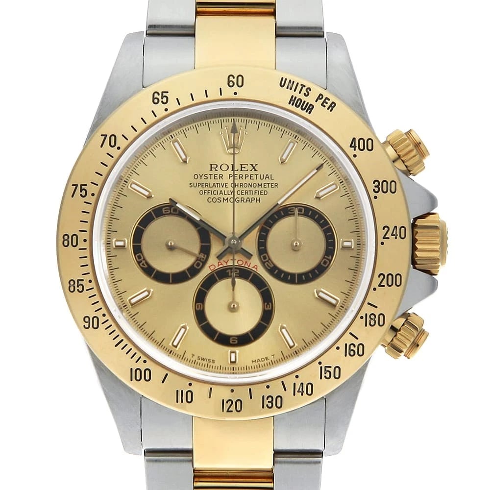 ROLEX COSMOGRAPH DAYTONA CHAMPAGNE WATCH: ROLEx Cosmograph Daytona Champagne Watch Brand: ROLEx Type/Style: Wrist watch Material: Band Material Stainless Steel/Yellow Gold, Case Material Stainless Steel/Yellow Gold Color: Dial Color