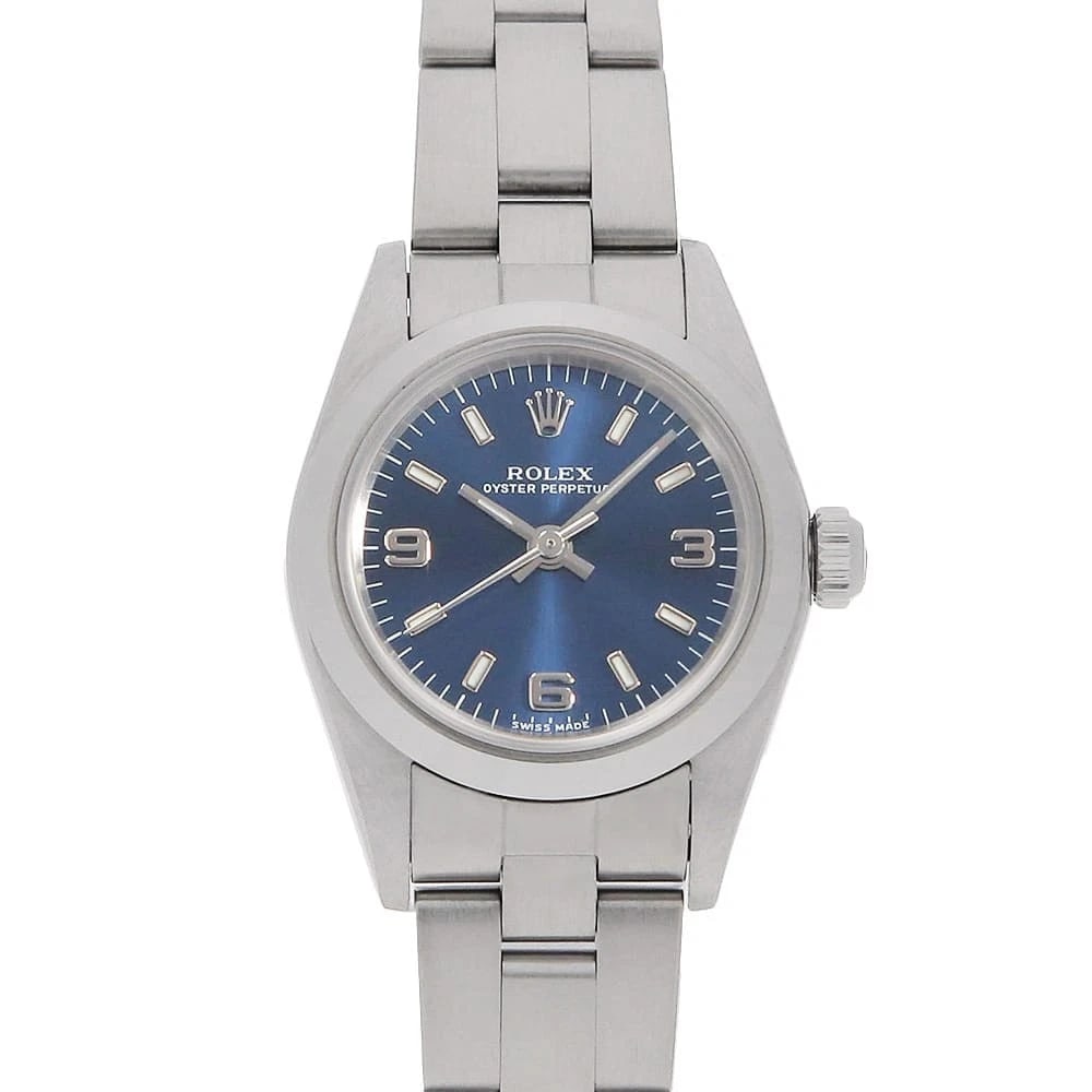 ROLEX OYSTER PERPETUAL BLUE WHITE WATCH: ROLEx Oyster perpetual blue white Watch Brand: ROLEx Type/Style: Wrist watch Material: Band Material Stainless Steel, Case Material Stainless Steel Color: Dial Color Blue Size: Case:W23.5mm