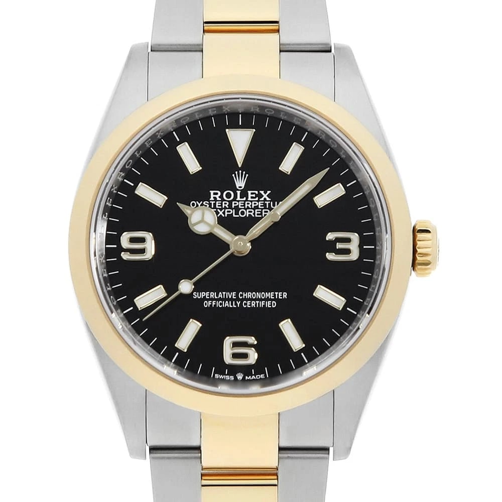 ROLEX EXPLORER BLACK STAINLESS STEEL WATCH: ROLEx Explorer black Stainless Steel Watch Brand: ROLEx Type/Style: Wrist watch Material: Band Material Stainless Steel/Yellow Gold, Case Material Stainless Steel/Yellow Gold Color: Dial Color Black S