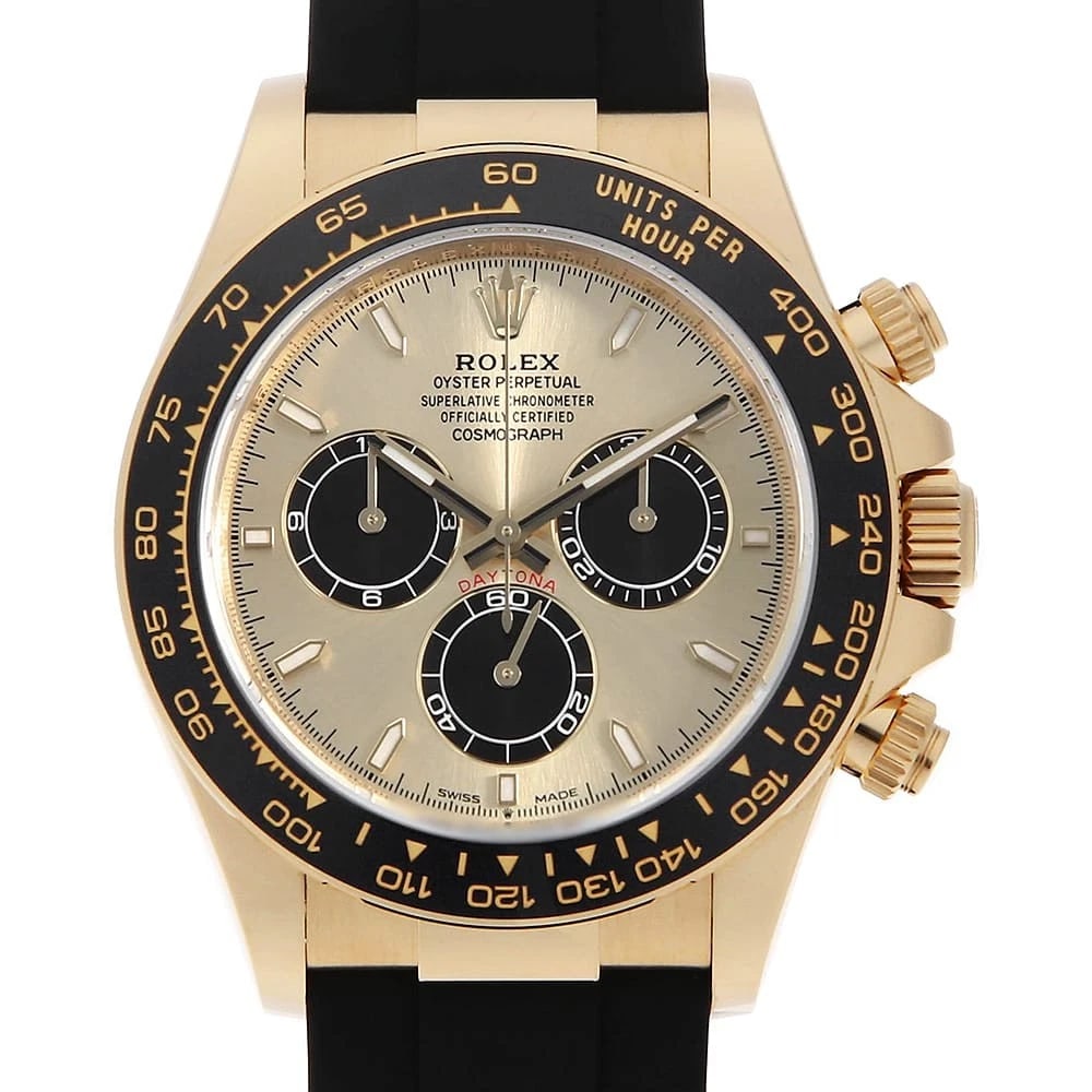 ROLEX COSMOGRAPH DAYTONA GOLDEN WATCH: ROLEx Cosmograph Daytona Golden Watch Brand: ROLEx Type/Style: Wrist watch Material: Band Material rubber, Case Material Yellow Gold Color: Dial Color Golden Size: Case:WCircumference of Wrist:18cm