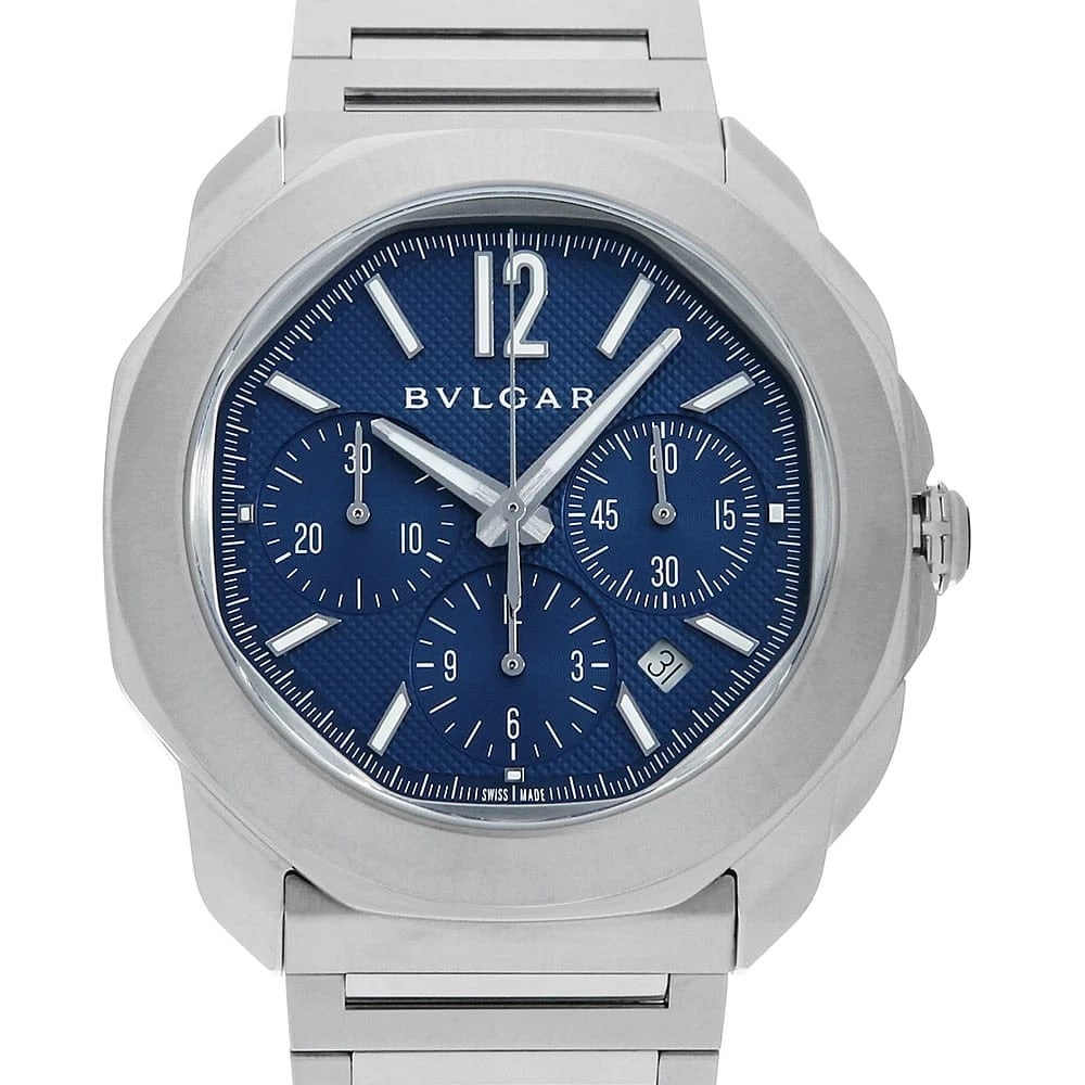 BVLGARI ROMAN CHRONOGRAPH STAINLESS STEEL WATCH: BVLGARI roman chronograph Stainless Steel Watch Brand: BVLGARI Type/Style: Wrist watch Material: Band Material Stainless Steel, Case Material Stainless Steel Color: Dial Color Blue Size: Case:W42mm Ci