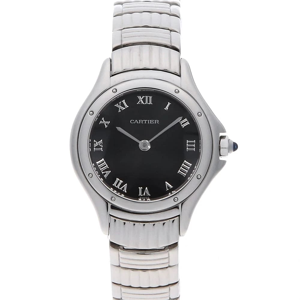 CARTIER COUGAR GADRUN STAINLESS STEEL WATCH: Cartier Cougar Gadrun Stainless Steel Watch Brand: Cartier Type/Style: Wrist watch Material: Band Material Stainless Steel, Case Material Stainless Steel Color: Dial Color Black Size: Case:W26mm Circu