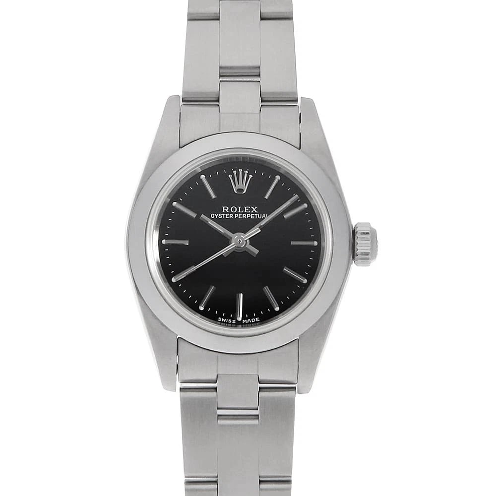 ROLEX OYSTER PERPETUAL BLACK STAINLESS STEEL WATCH: ROLEx Oyster perpetual black Stainless Steel Watch Brand: ROLEx Type/Style: Wrist watch Material: Band Material Stainless Steel, Case Material Stainless Steel Color: Dial Color Black Size: