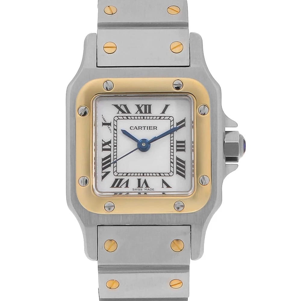 CARTIER SANTOSGALBE STAINLESS STEEL WATCH: Cartier Santosgalbe Stainless Steel Watch Brand: Cartier Type/Style: Wrist watch Material: Band Material Stainless Steel/Yellow Gold, Case Material Stainless Steel/Yellow Gold Color: Dial Color White