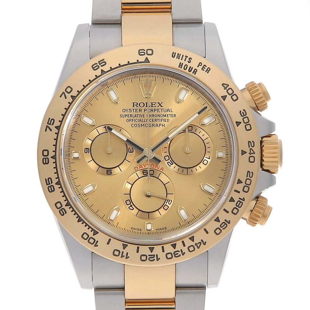 ROLEX COSMOGRAPH DAYTONA CHAMPAGNE STAINLESS STEEL WATCH: ROLEx Cosmograph Daytona Champagne Stainless Steel Watch Brand: ROLEx Type/Style: Wrist watch Material: Band Material Stainless Steel/Yellow Gold, Case Material Stainless Steel/Yellow Gold Color: Dial