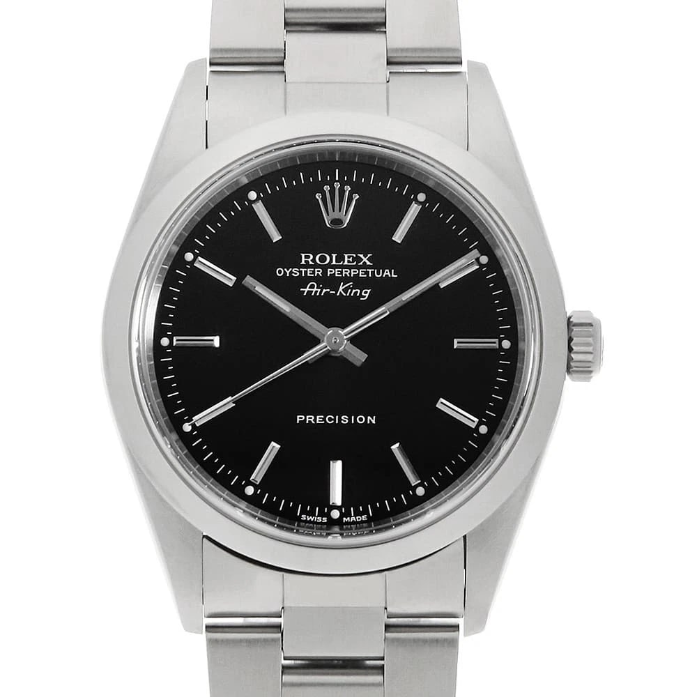 ROLEX AIR KING BLACK WATCH: ROLEx Air king black Watch Brand: ROLEx Type/Style: Wrist watch Material: Band Material Stainless Steel, Case Material Stainless Steel Color: Dial Color Black Size: Case:W34mm Circumference of Wrist:1