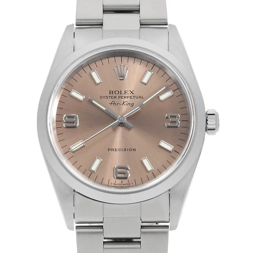ROLEX AIR KING PINK WHITE STAINLESS STEEL WATCH: ROLEx Air king pink white Stainless Steel Watch Brand: ROLEx Type/Style: Wrist watch Material: Band Material Stainless Steel, Case Material Stainless Steel Color: Dial Color Pink Size: Case:W34mm Circ