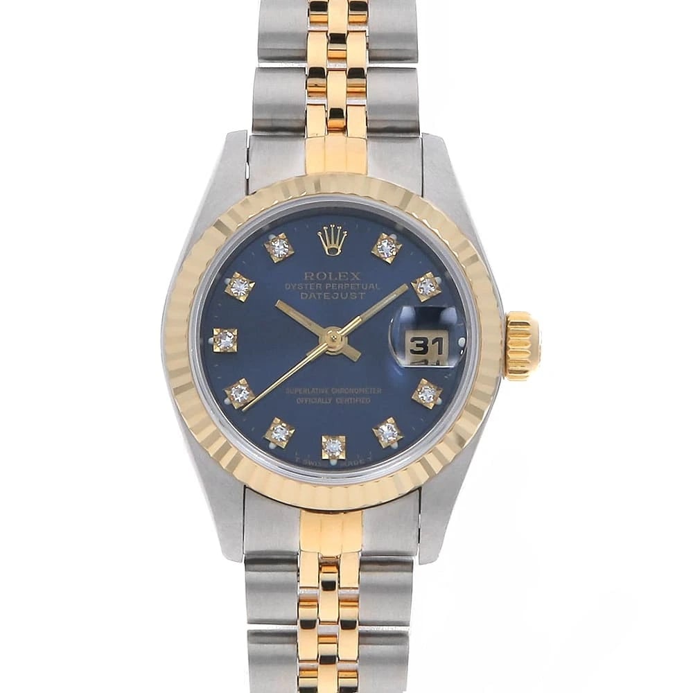 ROLEX DATEJUST DIAMOND BLUE STAINLESS STEEL WATCH: ROLEx Datejust Diamond blue Stainless Steel Watch Brand: ROLEx Type/Style: Wrist watch Material: Band Material Stainless Steel/Yellow Gold, Case Material Stainless Steel/Yellow Gold Color: Dial Color 