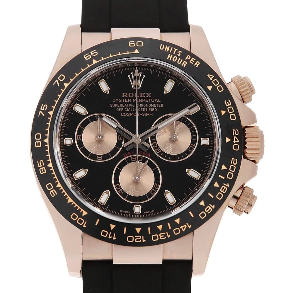 ROLEX COSMOGRAPH DAYTONA BLACK X PINK WATCH: ROLEx Cosmograph Daytona black x Pink Watch Brand: ROLEx Type/Style: Wrist watch Material: Band Material rubber, Case Material Everose Gold Color: Dial Color Black Size: Case:WCircumference of Wrist:1