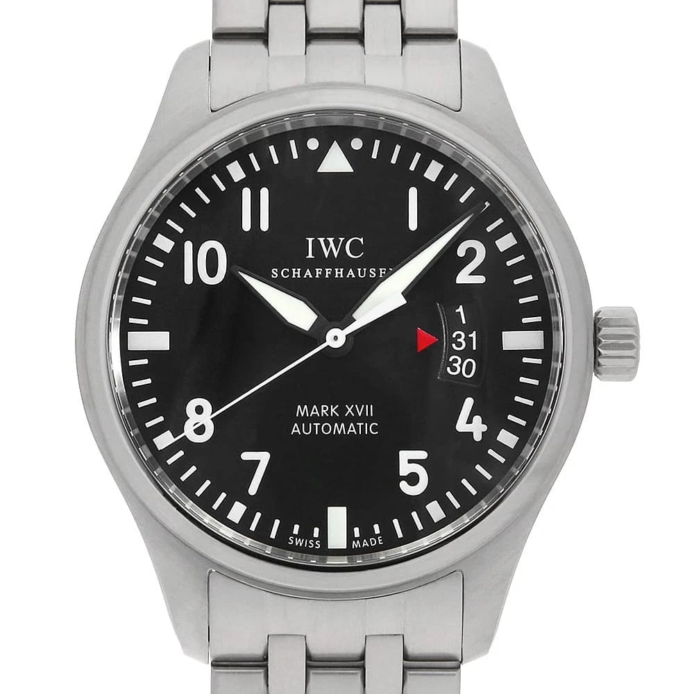 IWC STAINLESS STEEL WATCH: IWC Stainless Steel Watch Brand: IWC Type/Style: Wrist watch Material: Band Material Stainless Steel, Case Material Stainless Steel Color: Dial Color Black Size: Case:W41mm Circumference of