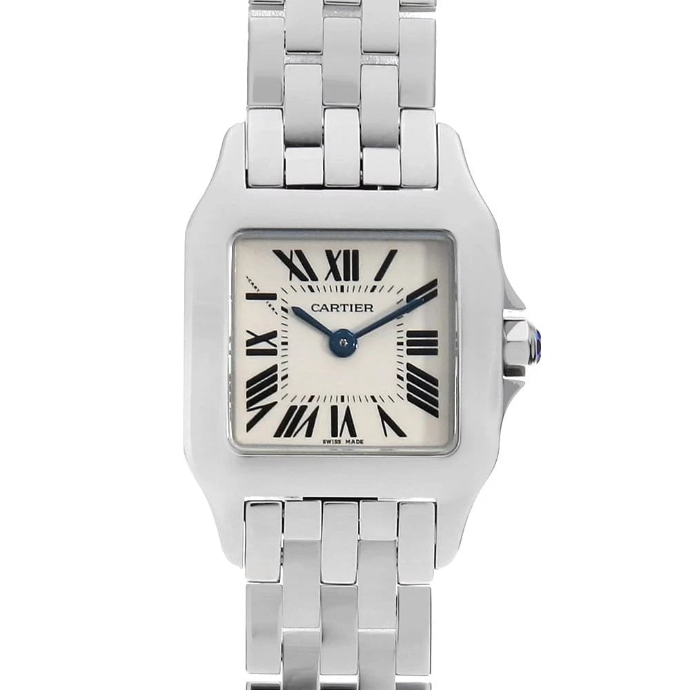 CARTIER SANTOS DE MOISELLE WATCH: Cartier Santos De Moiselle Watch Brand: Cartier Type/Style: Wrist watch Material: Band Material Stainless Steel, Case Material Stainless Steel Color: Dial Color Ivory Size: Case:W28mm x H21mm