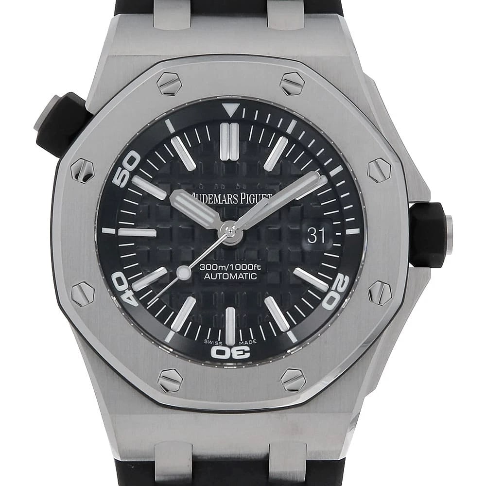 AUDEMARS PIGUET ROYAL OAK STAINLESS STEEL WATCH: AUDEMARS PIGUET Royal Oak Stainless Steel Watch Brand: AUDEMARS PIGUET Type/Style: Wrist watch Material: Band Material rubber, Case Material Stainless Steel Color: Dial Color Black Size: Case:W42mm