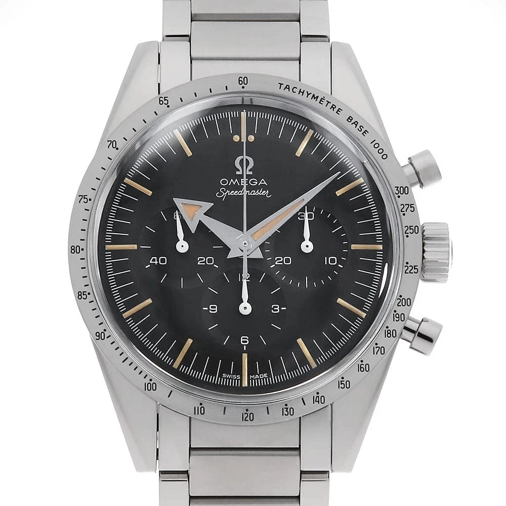 OMEGA SPEEDMASTER STAINLESS STEEL WATCH: OMEGA Speedmaster Stainless Steel Watch Brand: OMEGA Type/Style: Wrist watch Material: Band Material Stainless Steel, Case Material Stainless Steel Color: Dial Color Black Size: Case:W38.6mm