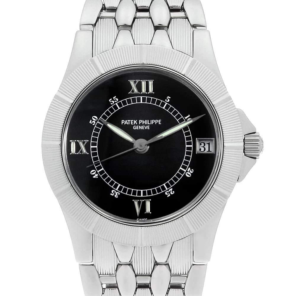 PATEK PHILIPPE NEPTUNE STAINLESS STEEL WATCH: PATEK PHILIPPE Neptune Stainless Steel Watch Brand: PATEK PHILIPPE Type/Style: Wrist watch Material: Band Material Stainless Steel, Case Material Stainless Steel Color: Dial Color Black Size: