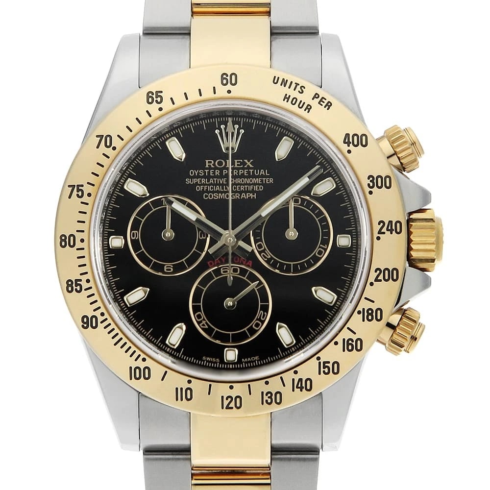 ROLEX COSMOGRAPH DAYTONA BLACK WATCH: ROLEx Cosmograph Daytona black Watch Brand: ROLEx Type/Style: Wrist watch Material: Band Material Stainless Steel/Yellow Gold, Case Material Stainless Steel/Yellow Gold Color: Dial Color Black Size: