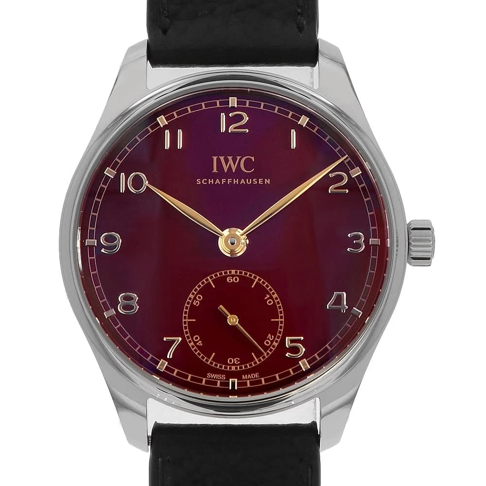 IWC PORTUGUESE AUTOMATIC WATCH: IWC Portuguese Automatic Watch Brand: IWC Type/Style: Wrist watch Material: Band Material Calfskin, Case Material Stainless Steel Color: Dial Color Red Size: Case:W40mm Accessories: None Accessories
